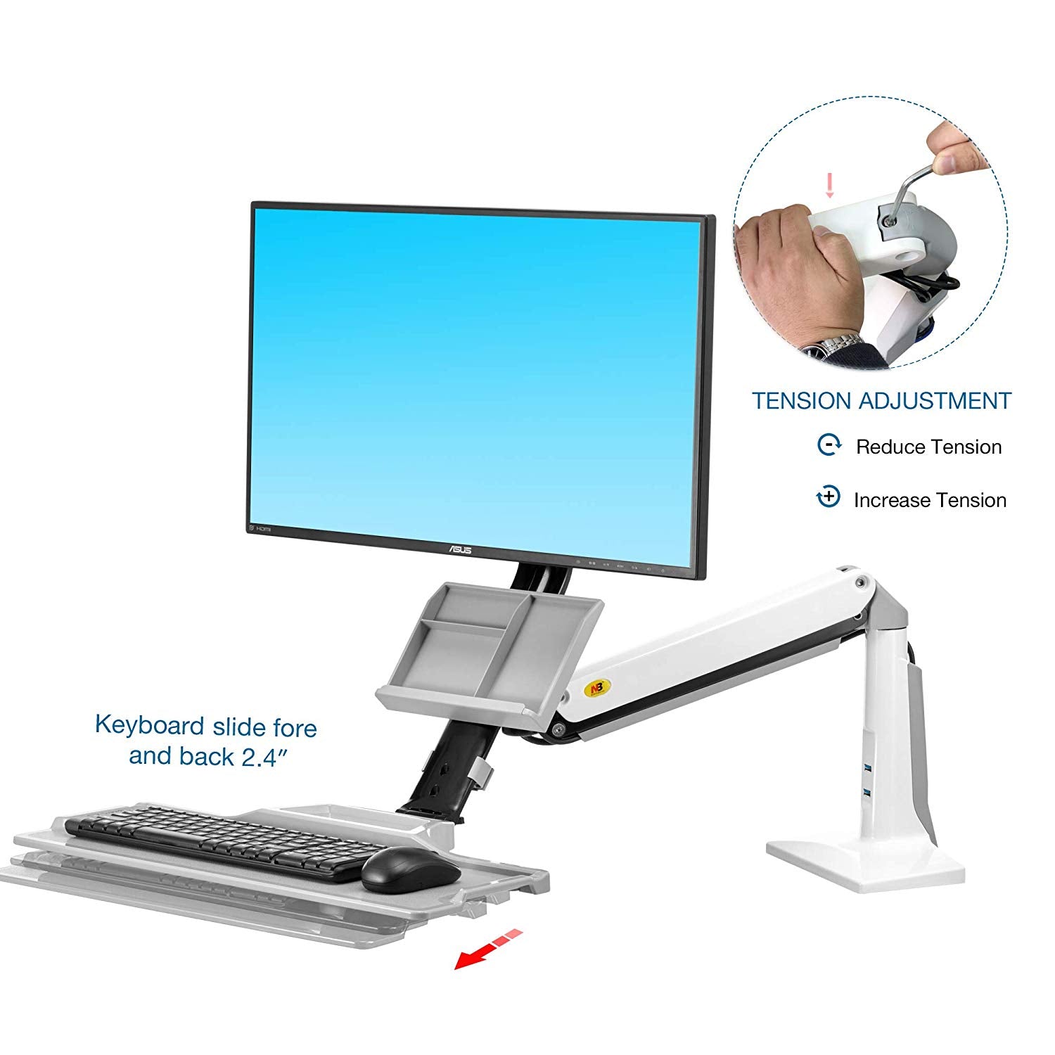 NB North Bayou Sit Stand Desk Converter Height Adjustable Standing Desk Workstation for 22''-35'' Monitor Mount Arm with Keyboard Tray FC35 (White-for 22''-35'' Monitor Within 6.6~19.8 lbs)