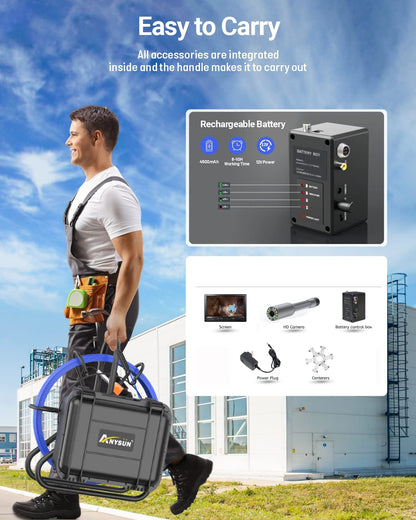 Cámara de alcantarillado autonivelante, cámara de inspección Anysun de 165 pies con monitor de 9 pulgadas y grabadora DVR con tarjeta de 32 GB, cámara de tubería impermeable con 12 luces ajustables, cámara de plomería para inspección de tuberías