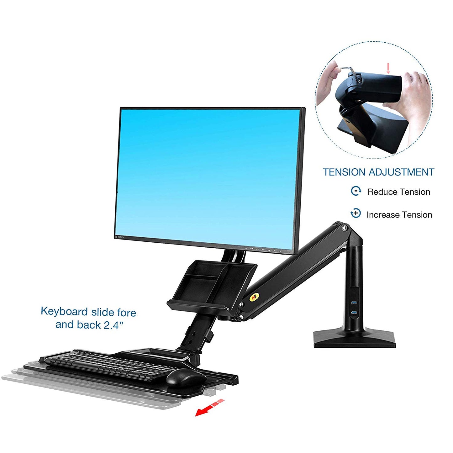 NB North Bayou Sit Stand Desk Converter Height Adjustable Standing Desk Workstation for 22''-35'' Monitor Mount Arm with Keyboard Tray FC35 (White-for 22''-35'' Monitor Within 6.6~19.8 lbs)