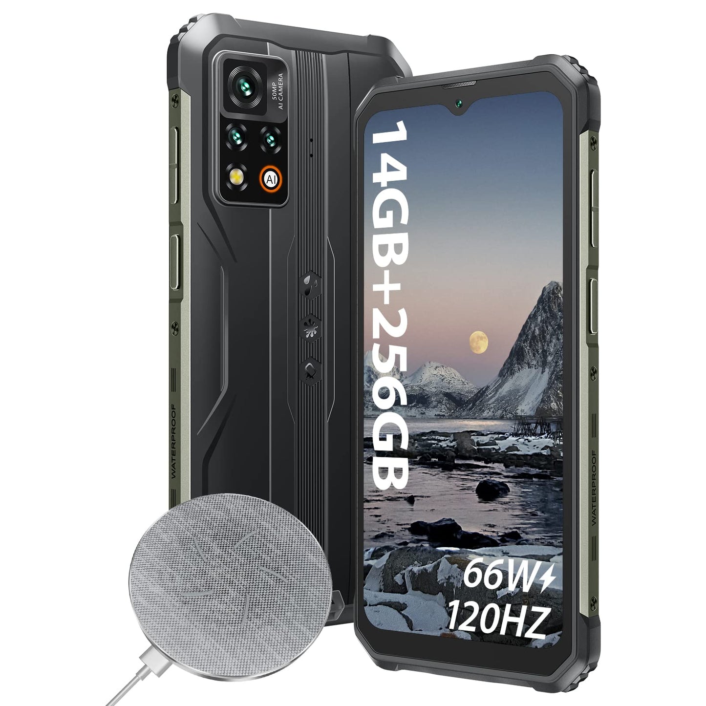 Blackview - Teléfonos resistentes desbloqueados, BV9200 Android (2023), 14 GB+256 GB/1 TB de teléfono celular desbloqueado, 66 W Fast+ 30 W de carga inalámbrica, Octa-core Helio G96, visualización de 2.4 K 120Hz, cámara de 50 MP, Android 12, NFC