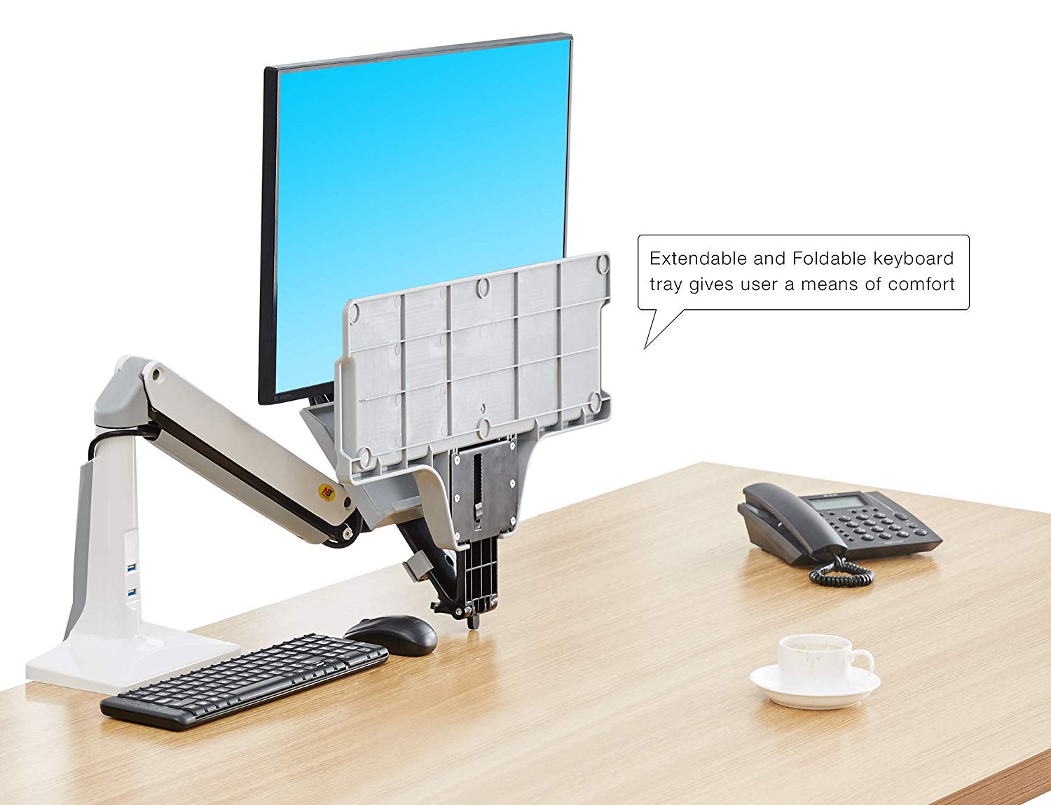 NB North Bayou Sit Stand Desk Converter Height Adjustable Standing Desk Workstation for 22''-35'' Monitor Mount Arm with Keyboard Tray FC35 (White-for 22''-35'' Monitor Within 6.6~19.8 lbs)