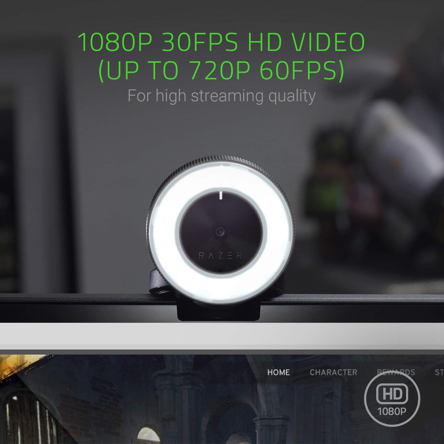 Razer Kiyo Streaming Webcam: 1080p 30 FPS / 720p 60 FPS - Ring Light w/ Adjustable Brightness - Built-in Microphone - Advanced Autofocus