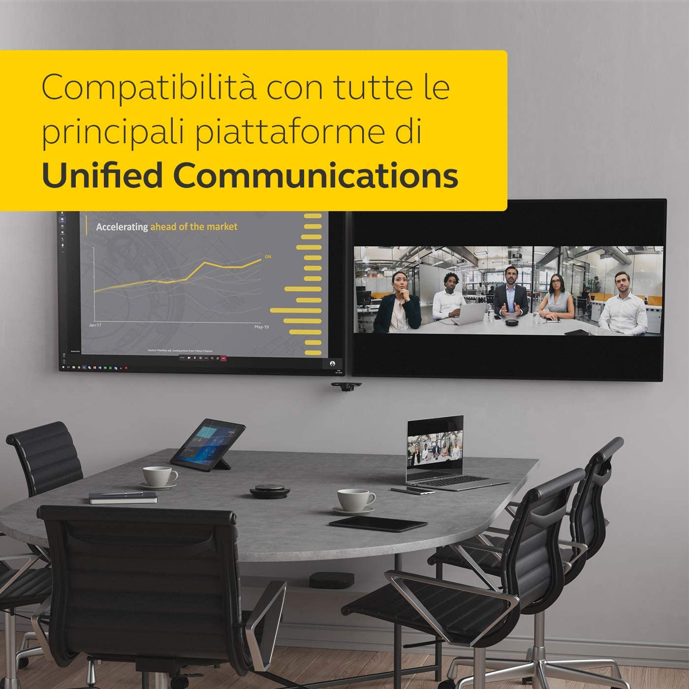 Jabra PanaCast Webcam Panoramica 4K per Videoconferenze - Videocamera"Plug-and-Play" con Campo Visivo Pari a 180 Gradi, Ottima per Sale Riunioni