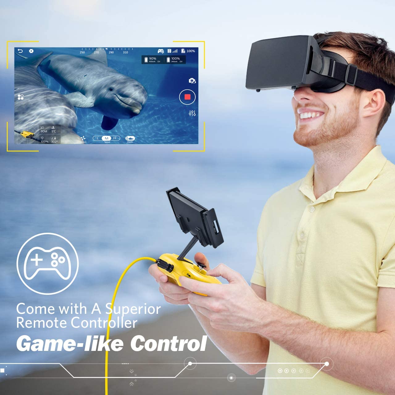 Chasing Gladius Mini dron subacuático – Cámara subacuática 4K UHD para visualización en tiempo real, mando a distancia y control remoto de aplicación, buceo a 330 pies, transmisión en vivo, bloqueo de inclinación ajustable, buscador de peces, ROV