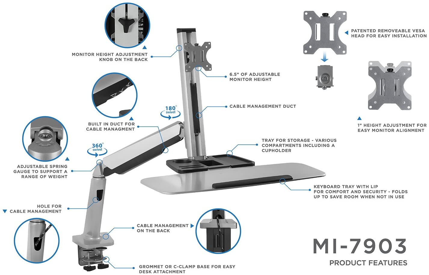 Mount-It! Sit Stand Workstation for Single Monitor and Keyboard - Height Adjustable Standing Desk Mount with Monitor Mount and Keyboard Tray