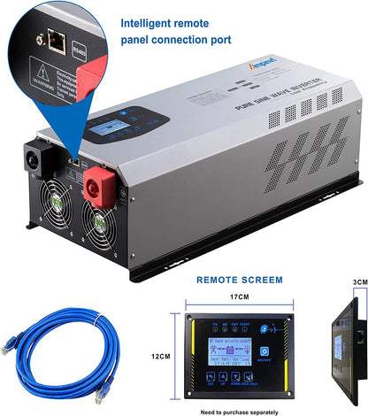 AMPINVT Cargador inversor de corriente de onda sinusoidal pura de 6000W pico de 18000 W CC de 24 V a 120 V/240 V fuera de la red, inversor solar de baja frecuencia para gel sellado AGM batería de litio inundada