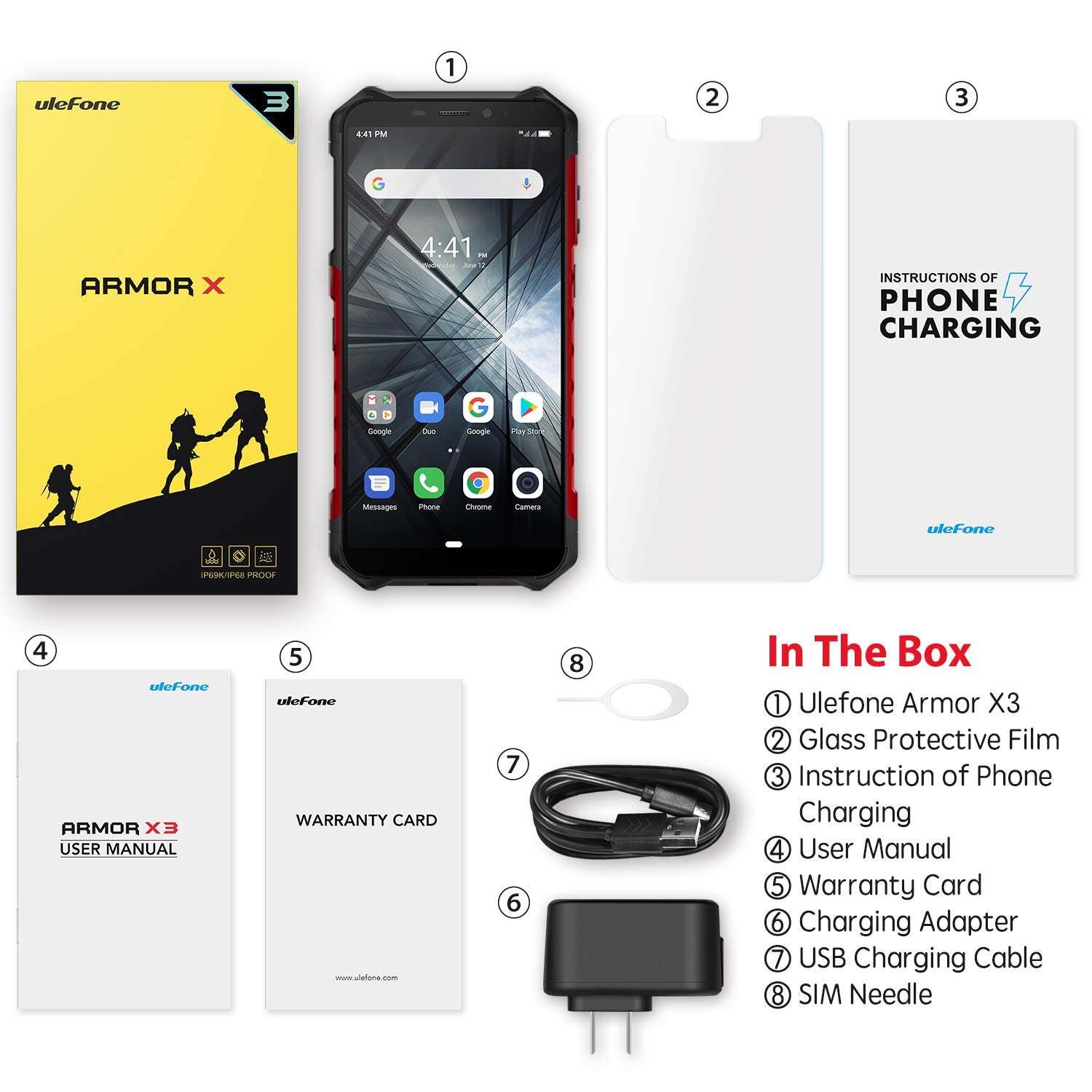 Rugged Cell Phones Unlocked, Ulefone Armor X3 Waterproof Unlocked Cell Phone, Global 3G Dual SIM Android 9.0 2GB+32GB 5.5 inches IPS Dsiplay 5000mAh Battery Dual Cameras Face ID Rugged Phones (Black)