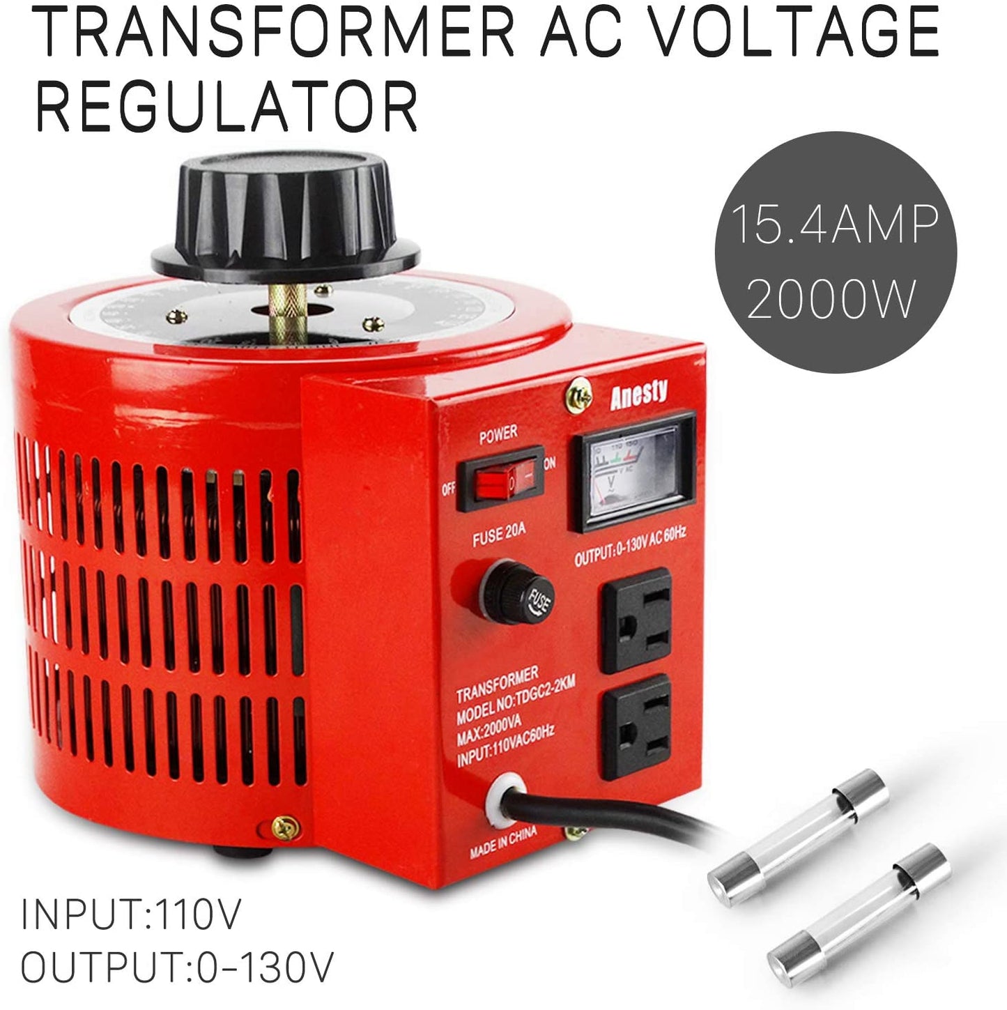 Anesty Transformador automático AC convertidor de voltaje variable transformador regulador 2KVA 0-130V