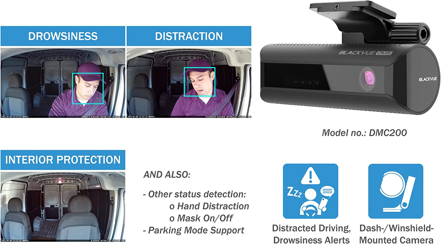BlackVue DR750X-2CH DMS LTE Plus 32GB microSD Card Full HD LTE Cloud Dashcam and Driver Monitoring System