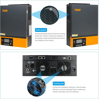 PowMr - Inversor de onda sinusoidal híbrida 3000W 24V CC a 230 V CA con driver de carga MPPT, servicio de soporte de utilidad/generador/carga solar