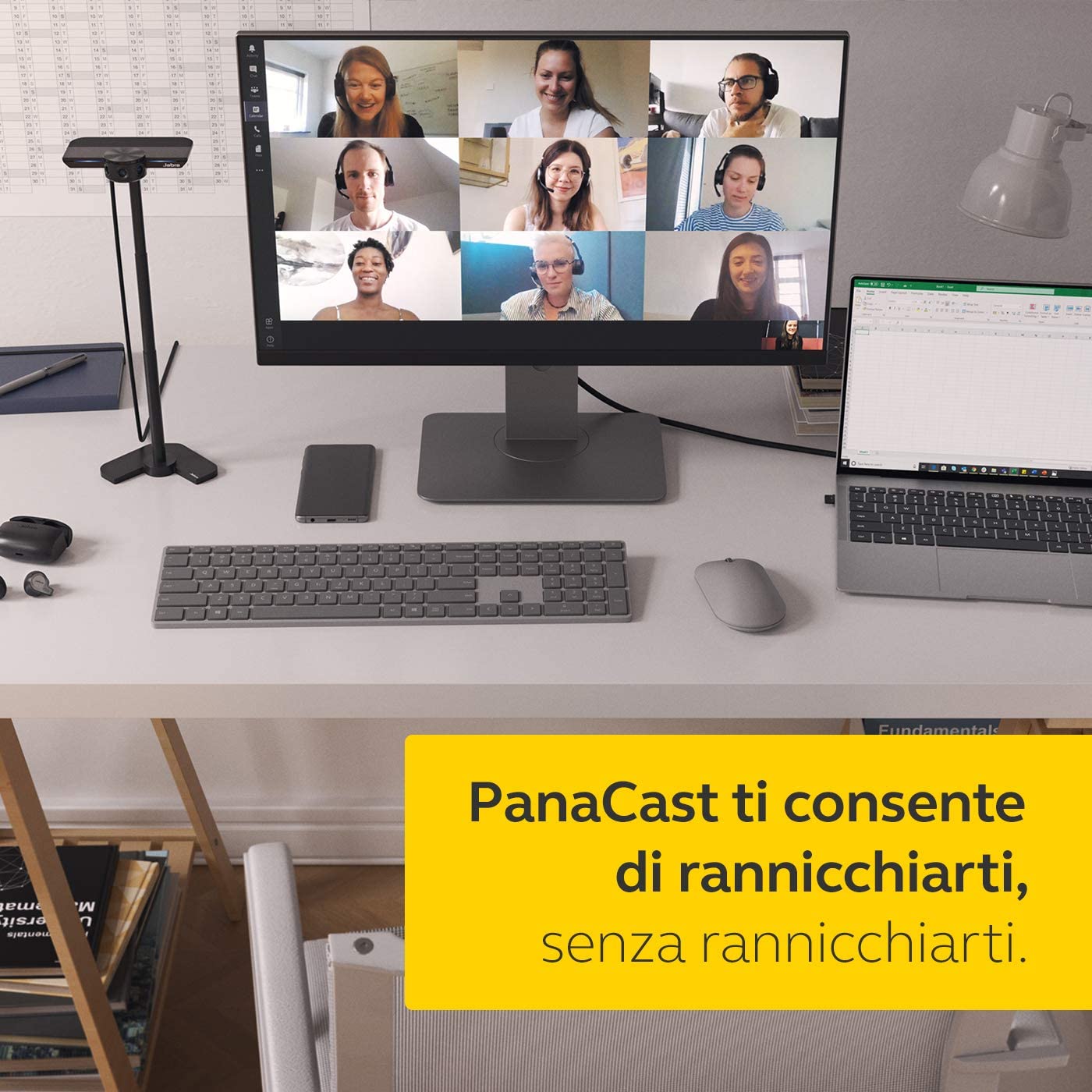 Jabra PanaCast Webcam Panoramica 4K per Videoconferenze - Videocamera"Plug-and-Play" con Campo Visivo Pari a 180 Gradi, Ottima per Sale Riunioni