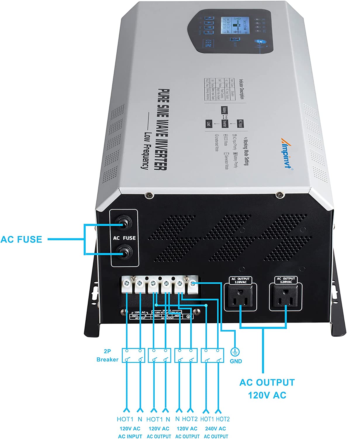 AMPINVT Cargador inversor de corriente de onda sinusoidal pura de 6000W pico de 18000 W CC de 24 V a 120 V/240 V fuera de la red, inversor solar de baja frecuencia para gel sellado AGM batería de litio inundada