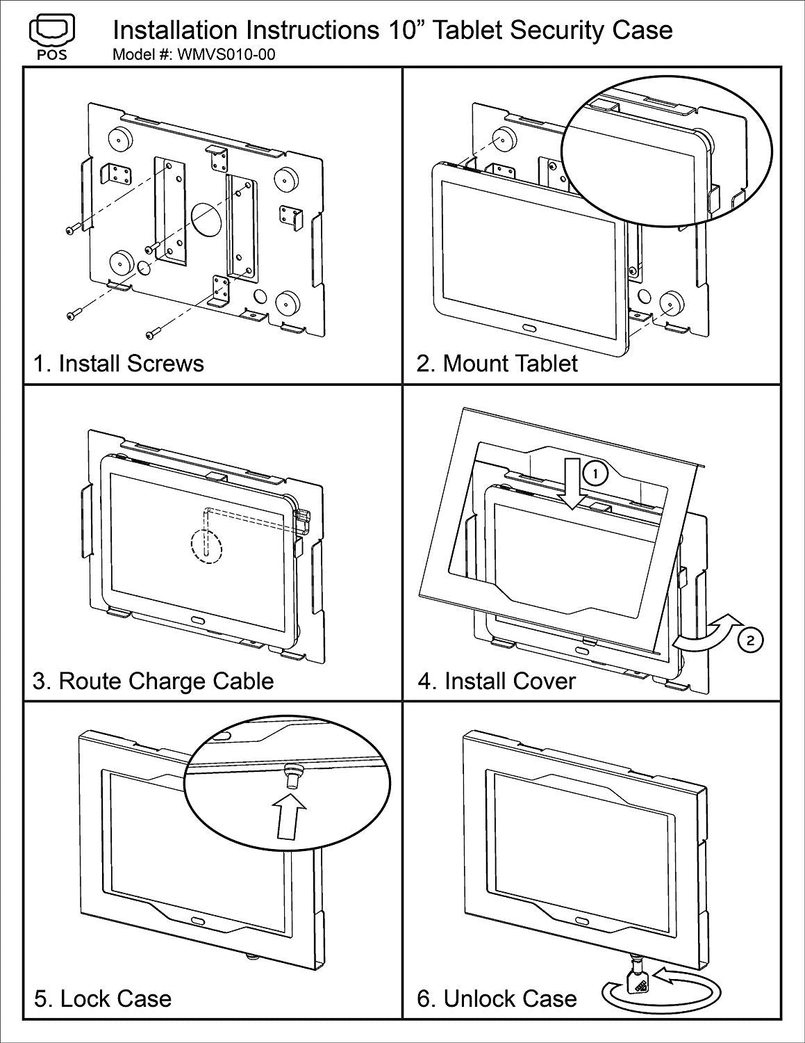 TABcare Locking Security Metal Case for Lenovo Miix 10" Tablet Supports Wall Mount 75/100 mm VESA (Black