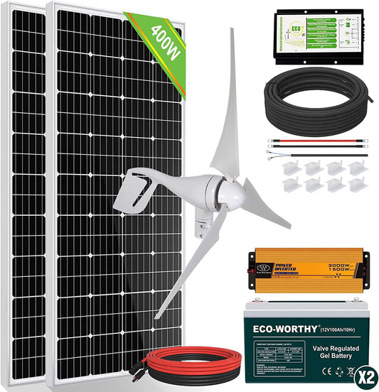 Generador de energía renovable Eco-Worthy multicolor/fantasía Mono Kit 	‎800W+200Ah Battery+1500W Inverter 	‎US-L04WTG400-24M180IUSX2-2