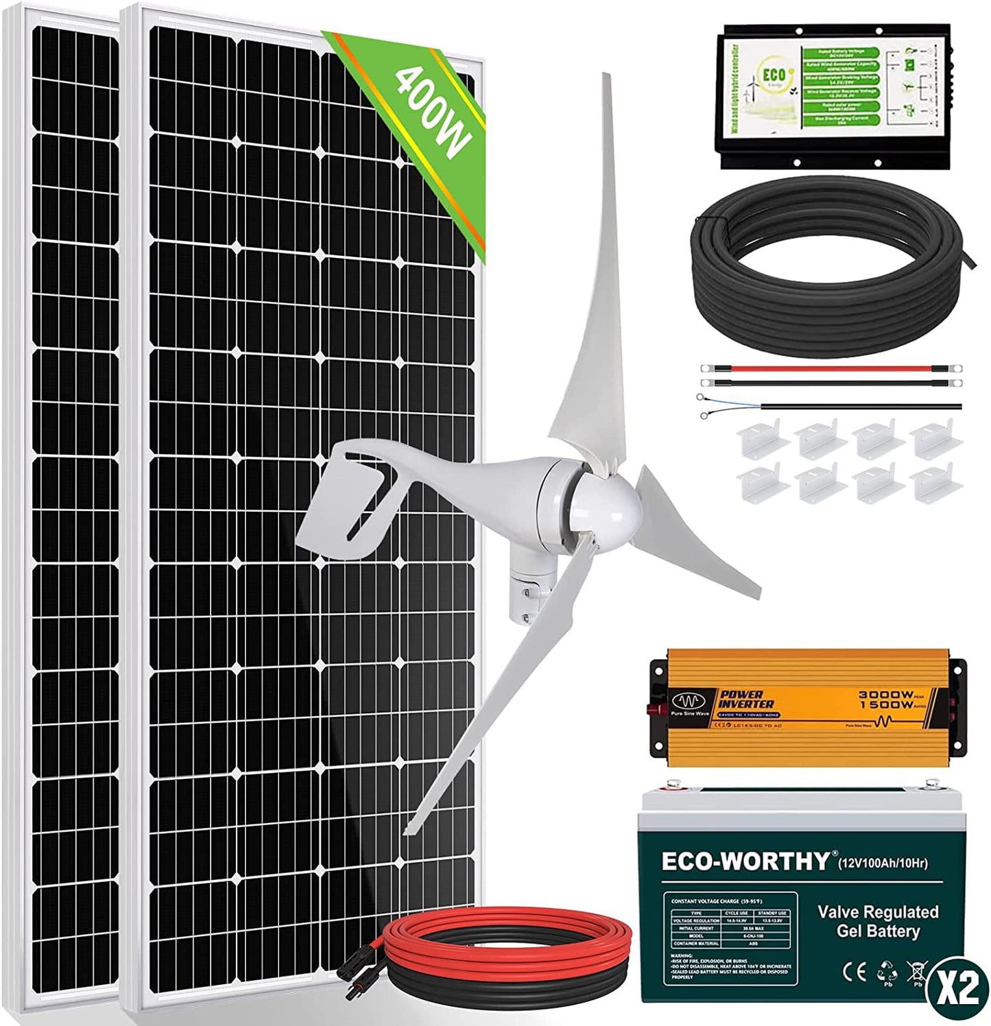 Generador de energía renovable Eco-Worthy multicolor/fantasía Mono Kit ‎600W+200Ah Battery+1000W Inverter ‎L04WTG400-M100NIUSX