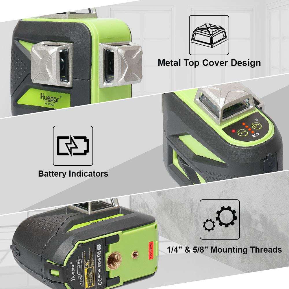 Huepar 3D Green Beam Self-Leveling Laser Level 3x360 Cross Line Laser Three-Plane Leveling and Alignment Line Laser Level -Two 360° Vertical and One 360° Horizontal Line -Magnetic Pivoting Base 603CG