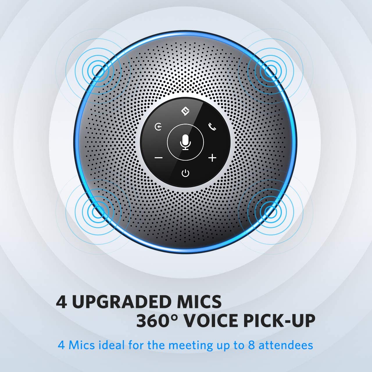 Altavoz Bluetooth – M2 gris altavoz de conferencia con dongle, idea para la oficina en casa 360º Recogida de voz 4 AI Echo y micrófonos con cancelación de ruido, altavoz USB Skype AUX in/Out para hasta 8 personas