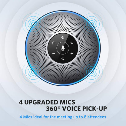 Altavoz Bluetooth – M2 gris altavoz de conferencia con dongle, idea para la oficina en casa 360º Recogida de voz 4 AI Echo y micrófonos con cancelación de ruido, altavoz USB Skype AUX in/Out para hasta 8 personas