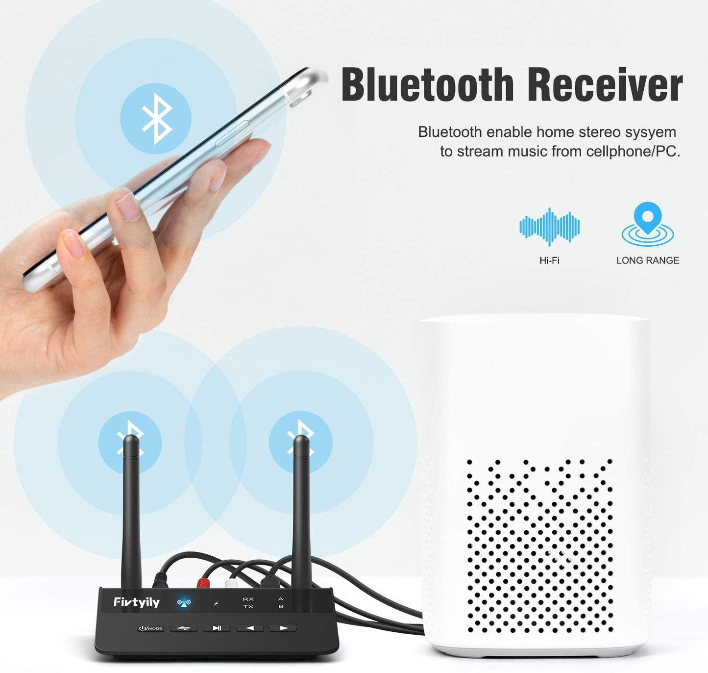 Receptor transmisor Bluetooth 5.0 de largo alcance para TV y PC Audio, altavoces estéreo para el hogar, adaptador inalámbrico de baja latencia aptX para auriculares, óptico digital 0.138 in AUX RCA