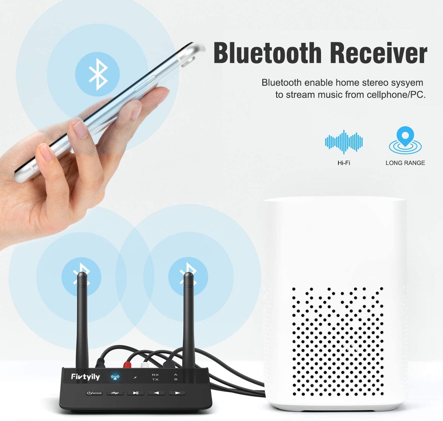 Aigoss Receptor transmisor Bluetooth 5.0, adaptador de audio inalámbrico  portátil para TV, sistema de sonido estéreo de música para el hogar,  altavoz
