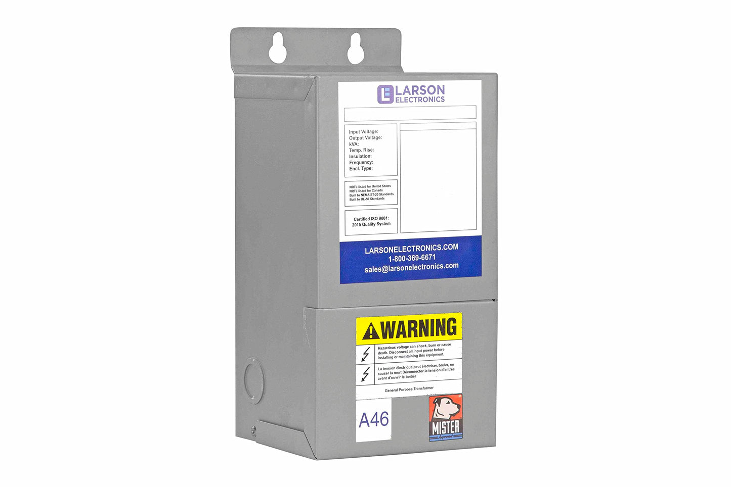 Transformador de interior de 1 fase/Boost - 208 V primario - 240 V secundario - 23.4 amperios - 50/60 Hz - NEMA 12
