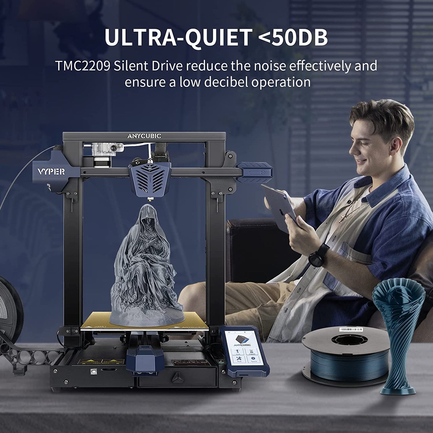 ANYCUBIC Vyper Impresora 3D, actualización de nivelación automática, impresora FDM rápida, diseño de estructura integrada con TMC2209 32 bits de placa base silenciosa, plataforma magnética extraíble, tamaño de impresión de 9.6 x 9.6 x 10.2 pulgadas