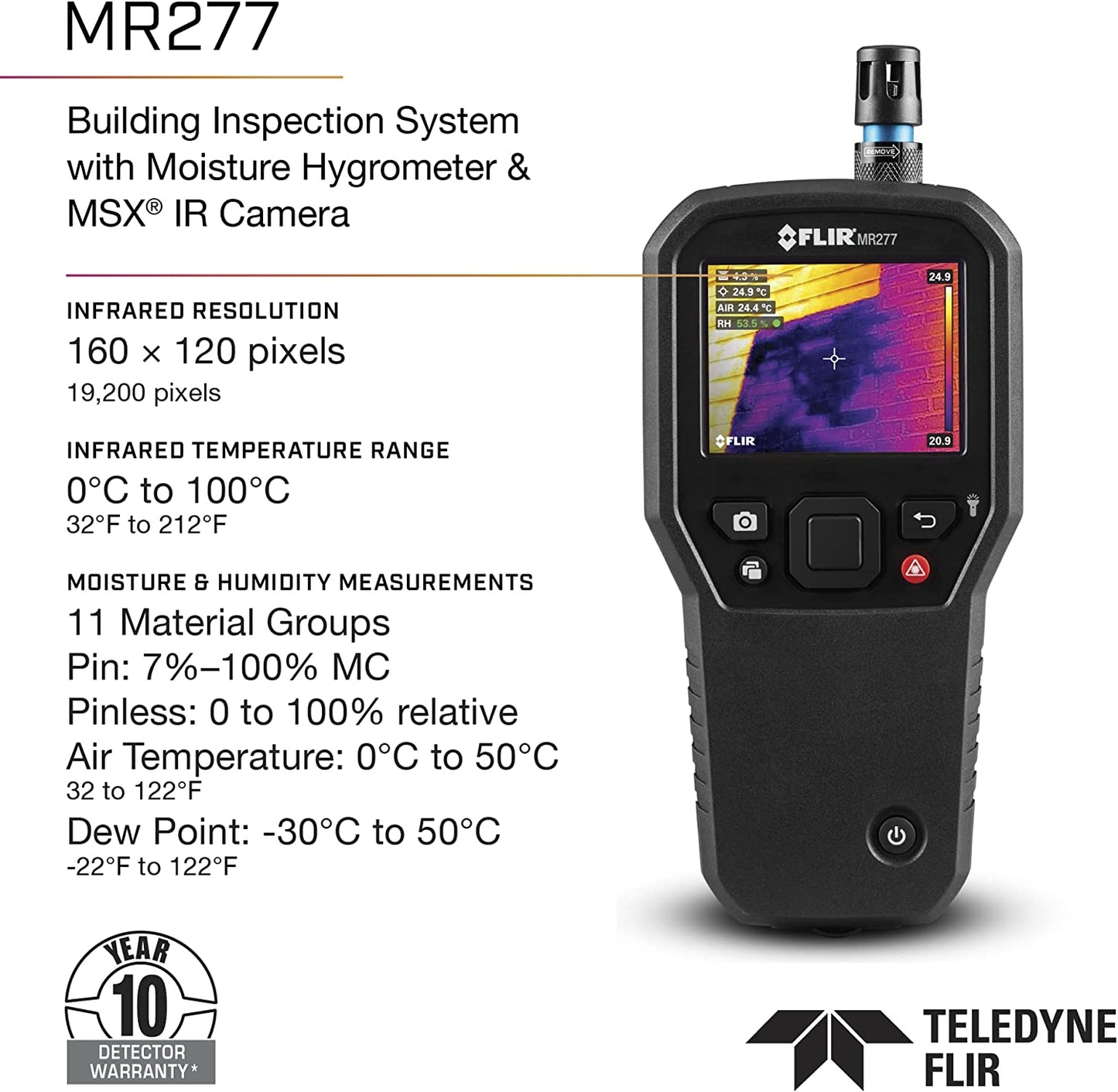 FLIR MR277 Medidor de humedad, cámara IR MSX e higrómetro para inspección de edificios