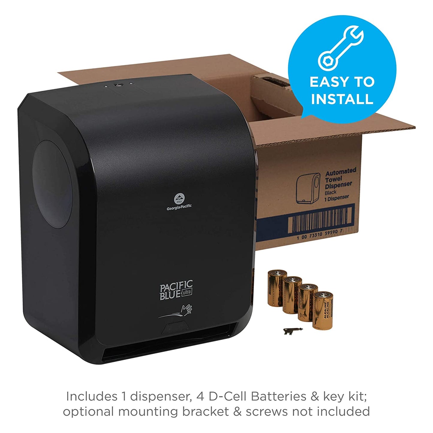 Dispensador automático de toallas de papel Pacific Blue Ultra™ de Georgia-Pacific, negro, 59590, 12.9" de ancho x 8.7" de profundidad por 15.5" de alto