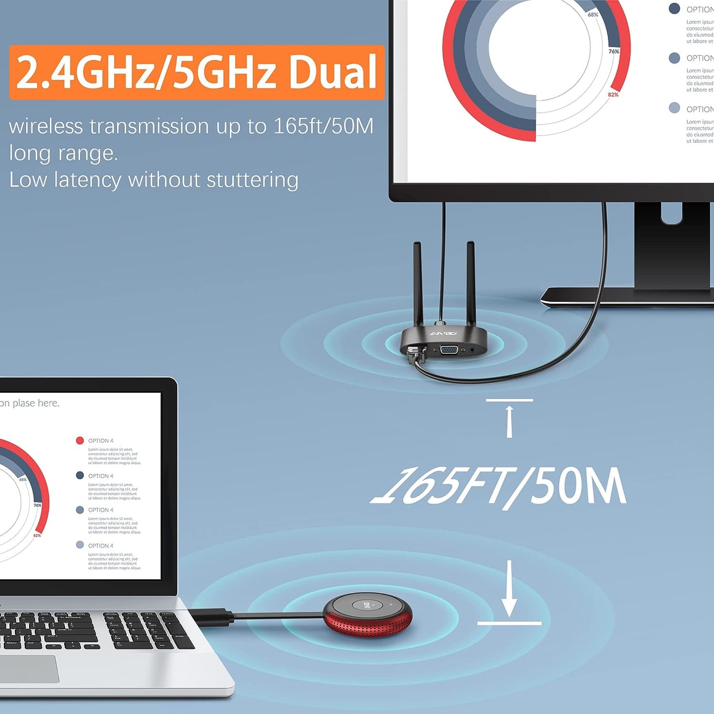 Transmisor y receptor HDMI inalámbrico 4K, TIMBOOTECH inalámbrico HDMI de 165 pies/50 m de largo alcance de transmisión de video/audio desde PC, portátil a HDTV, monitor, proyector, HDMI inalámbrico 5G para TIKTOK/Neflix/conferencias BBUSTIMHDMIDONGLE