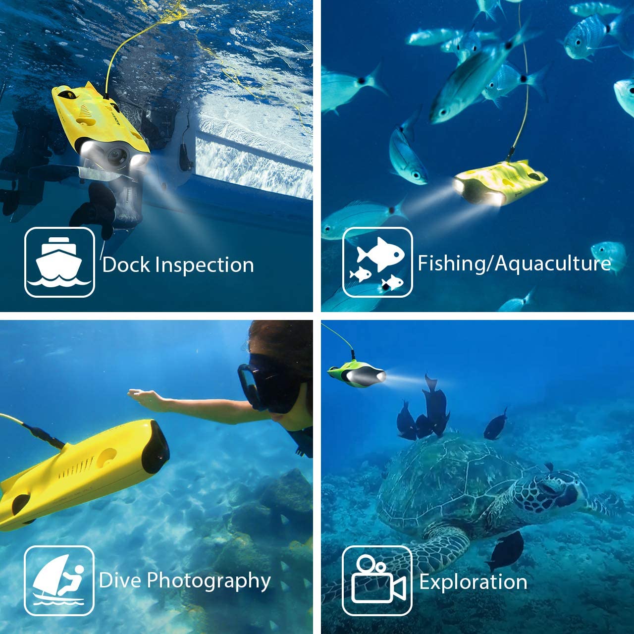 Chasing Gladius Mini dron subacuático – Cámara subacuática 4K UHD para visualización en tiempo real, mando a distancia y control remoto de aplicación, buceo a 330 pies, transmisión en vivo, bloqueo de inclinación ajustable, buscador de peces, ROV