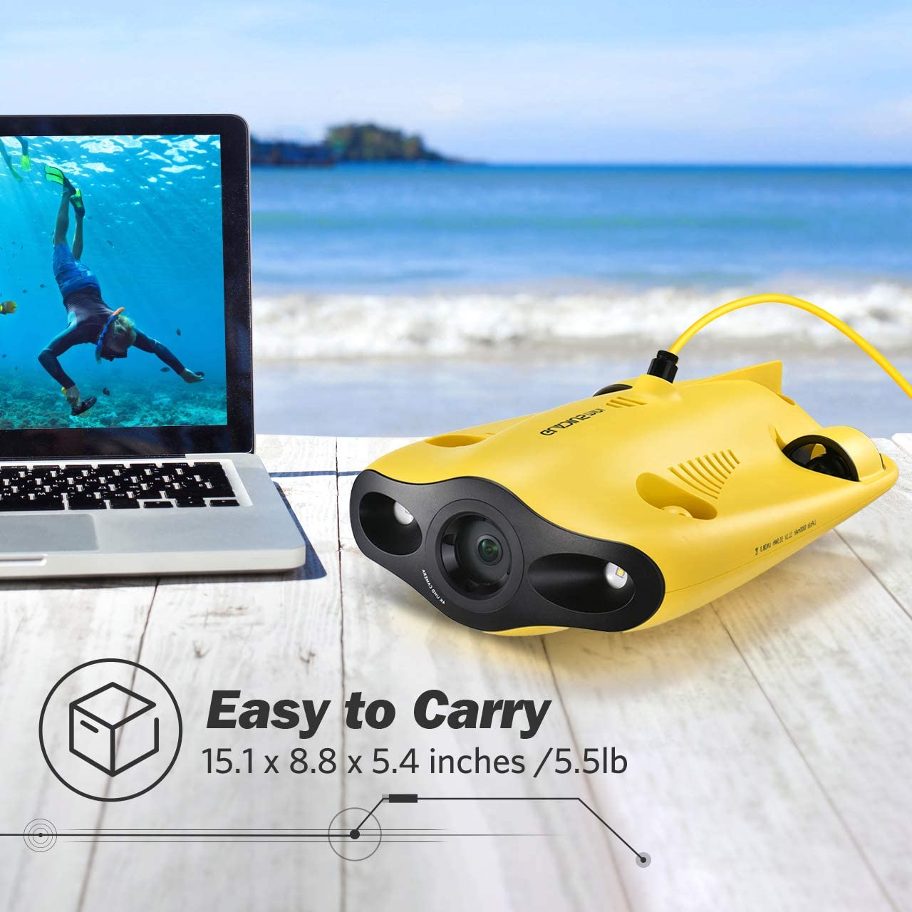 Chasing Gladius Mini dron subacuático – Cámara subacuática 4K UHD para visualización en tiempo real, mando a distancia y control remoto de aplicación, buceo a 330 pies, transmisión en vivo, bloqueo de inclinación ajustable, buscador de peces, ROV