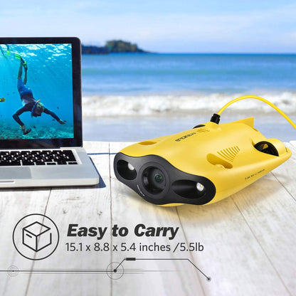 Chasing Gladius Mini dron subacuático – Cámara subacuática 4K UHD para visualización en tiempo real, mando a distancia y control remoto de aplicación, buceo a 330 pies, transmisión en vivo, bloqueo de inclinación ajustable, buscador de peces, ROV