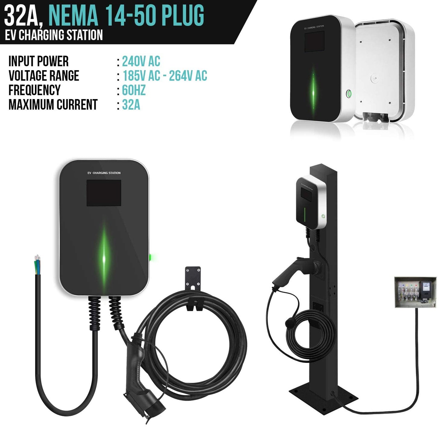 Lectron 240V 32 Amp Level 2 Electric Vehicle (EV) Charging Station with 20ft/6m J1772 Cable & NEMA 14-50 Plug - EVSE 7.68kW Compatible with All SAE J1772 Electric Vehicles