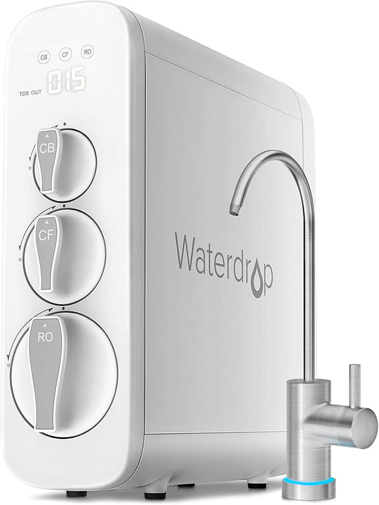 Waterdrop - Sistema de filtración de agua potable por ósmosis inversa (certificación NSF), reducción de TDS, flujo rápido de 400 GPD, sin depósito, compacto y llave inteligente, 1: Relación de drenaje 1, potencia detallada UL, USA Tech, WD-G3-W