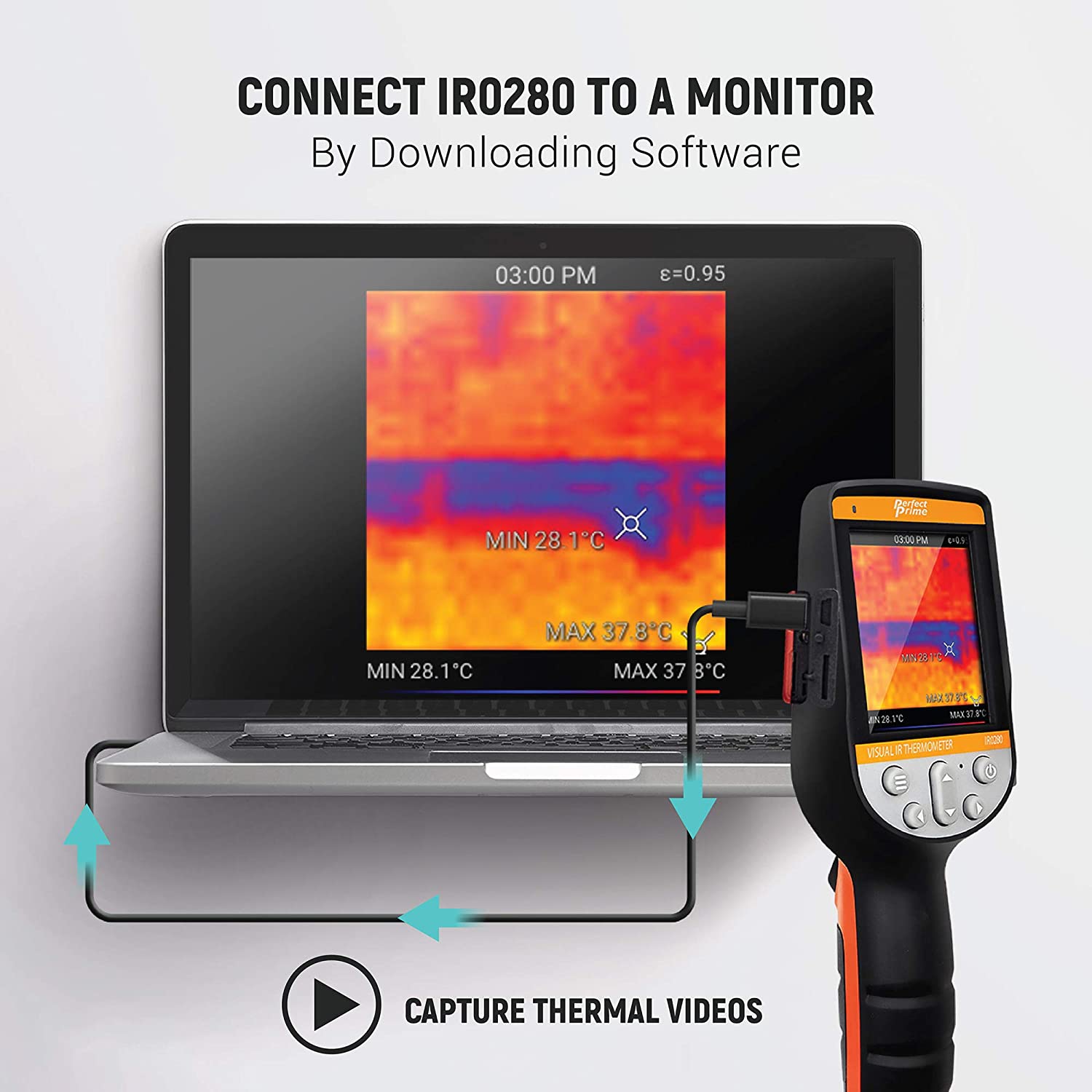 PerfectPrime IR0280, cámara térmica infrarroja y cámara de luz visible/grabación de vídeo 1024 píxeles y rango de temperatura de -22 ~ 1832°F