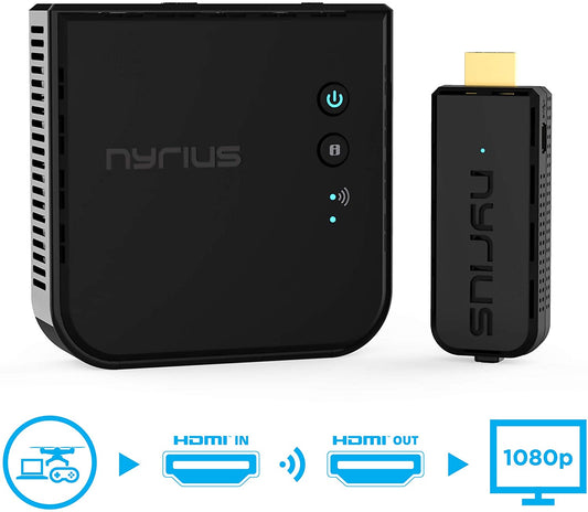Nyrius Aries Prime Wireless Video HDMI Transmitter & Receiver for Streaming HD 1080p 3D Video & Digital Audio from Laptop, PC, Cable, Netflix, YouTube, PS to HDTV/Projector (NPCS549)