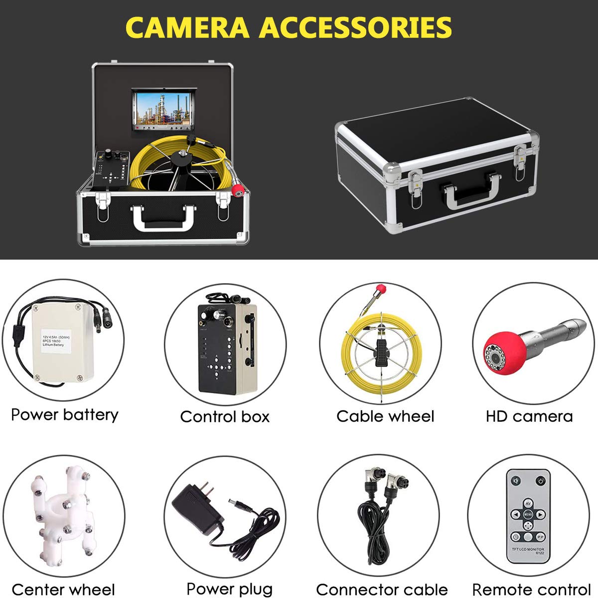 Cámara de alcantarillado, alcantarillado, endoscopio industrial, cable de 164.0 ft, resistente al agua, IP68, cable de serpiente, sistema de vídeo con monitor LCD de 7 pulgadas, 1000TVL Sony CCD DVR grabadora de alcantarillado (50M-DVR)