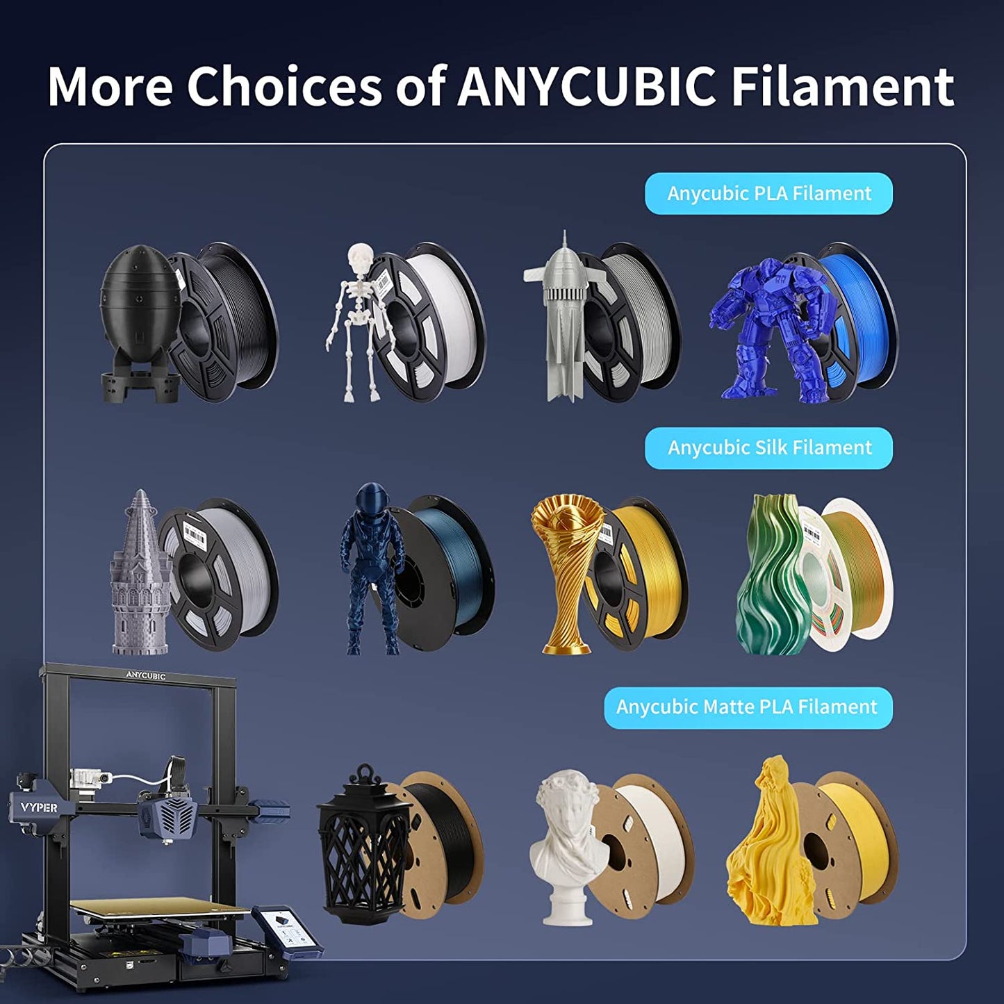 ANYCUBIC Vyper Impresora 3D, actualización de nivelación automática, impresora FDM rápida, diseño de estructura integrada con TMC2209 32 bits de placa base silenciosa, plataforma magnética extraíble, tamaño de impresión de 9.6 x 9.6 x 10.2 pulgadas