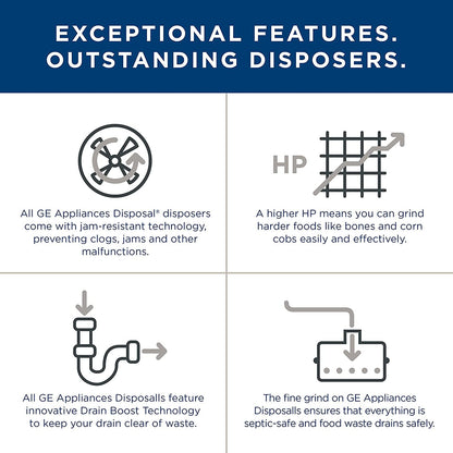 GE Eliminación de basura de alimentación por lotes, 3/4 caballos de fuerza y 2.700 RPM, bueno para moler, sin cable GFB760N