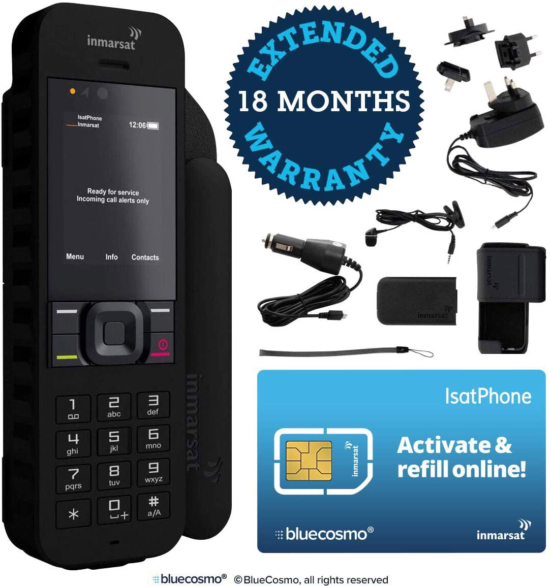 BlueCosmo Inmarsat IsatPhone 2.1 kit de teléfono satélite, 1: Tarjeta SIM incluida (sin horario de aire)