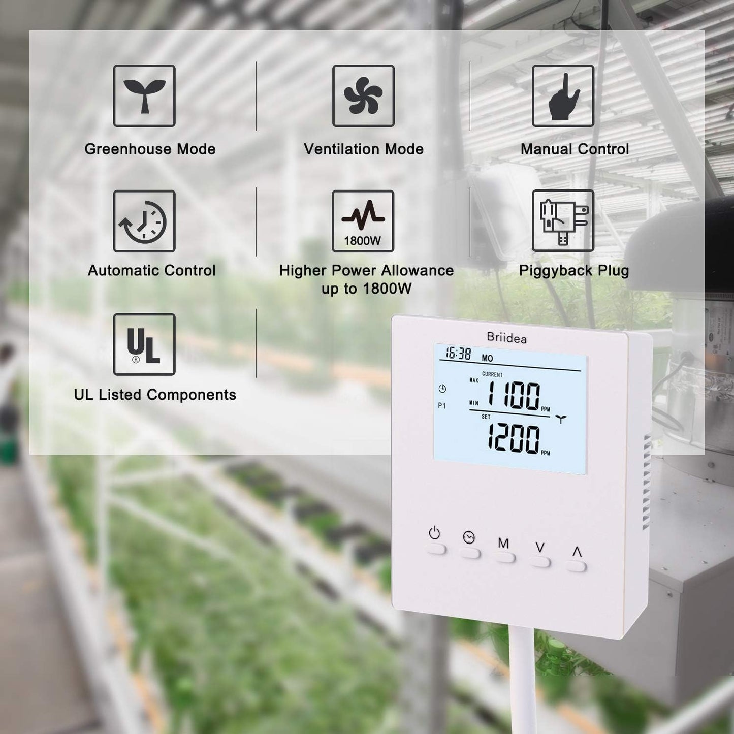 Briidea - Controlador de CO2, monitor de CO2 más nuevo con sensor remoto de CO2, fotocélula para control diurno y nocturno, función programable para evitar residuos de CO2 para invernadero de sala de cultivo
