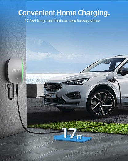 ShockFlo 48A EV Charger, Level 2 Electric Vehicle Charging Station, NEMA 14-50 Plug or Hardwired EV Charging Station, Wi-Fi and Bluetooth Enabled EVSE Indoor/Outdoor Use with 17ft Cable and RFID Card