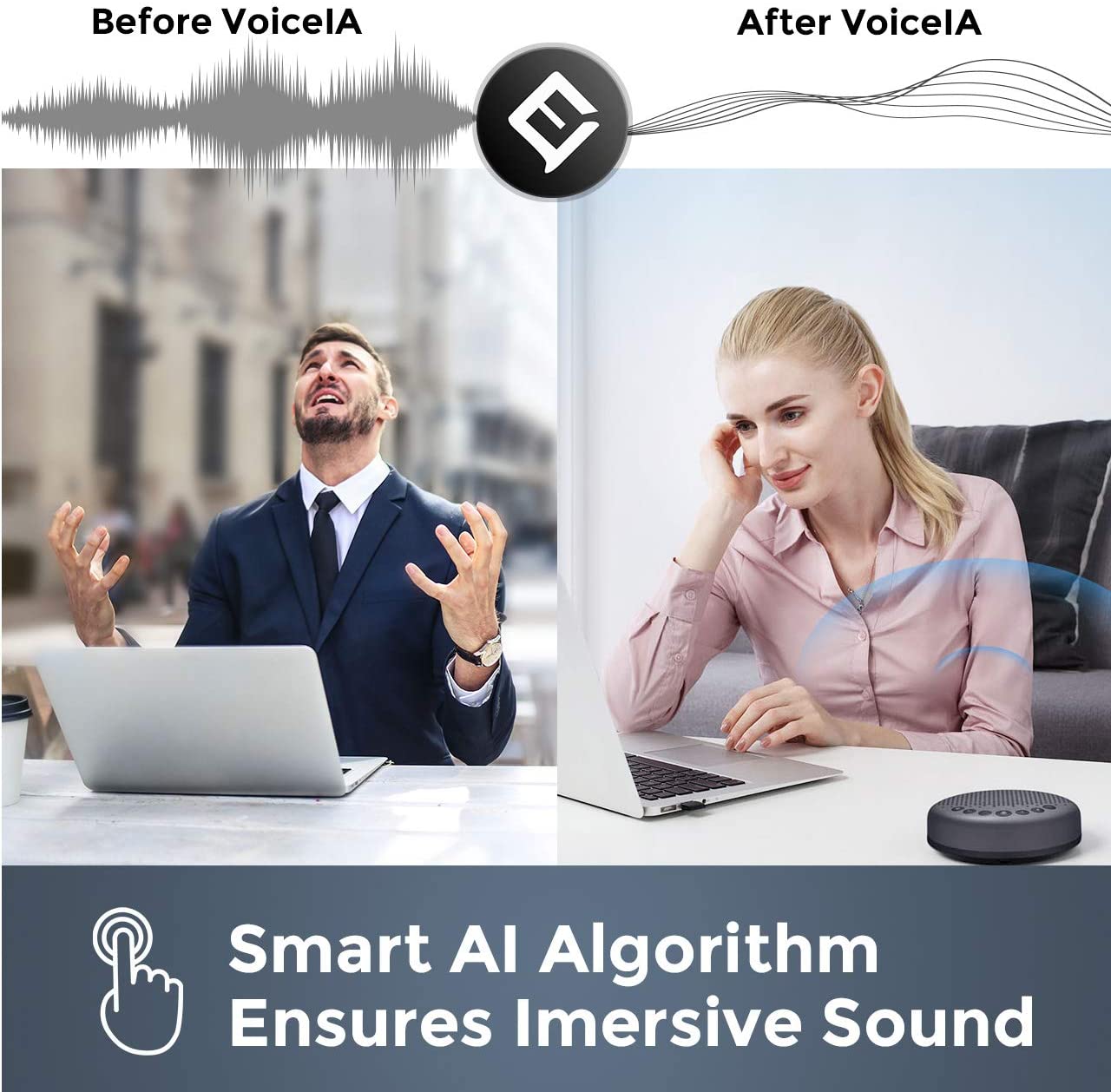 eMeet – Bocina Bluetooth Luna con micrófono con algoritmo de reducción de ruido mejorado, cadena de margarita, con Dongle Altavoz USB para la oficina en casa, recepción de voces de 360° para 8 personas