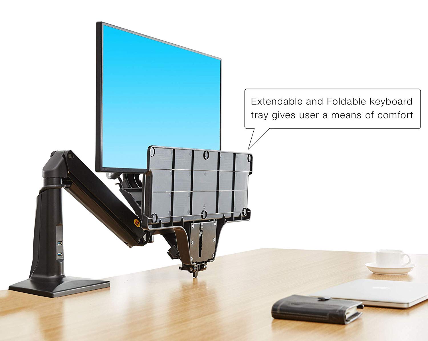 NB North Bayou Sit Stand Desk Converter Height Adjustable Standing Desk Workstation for 22''-35'' Monitor Mount Arm with Keyboard Tray FC35 (White-for 22''-35'' Monitor Within 6.6~19.8 lbs)