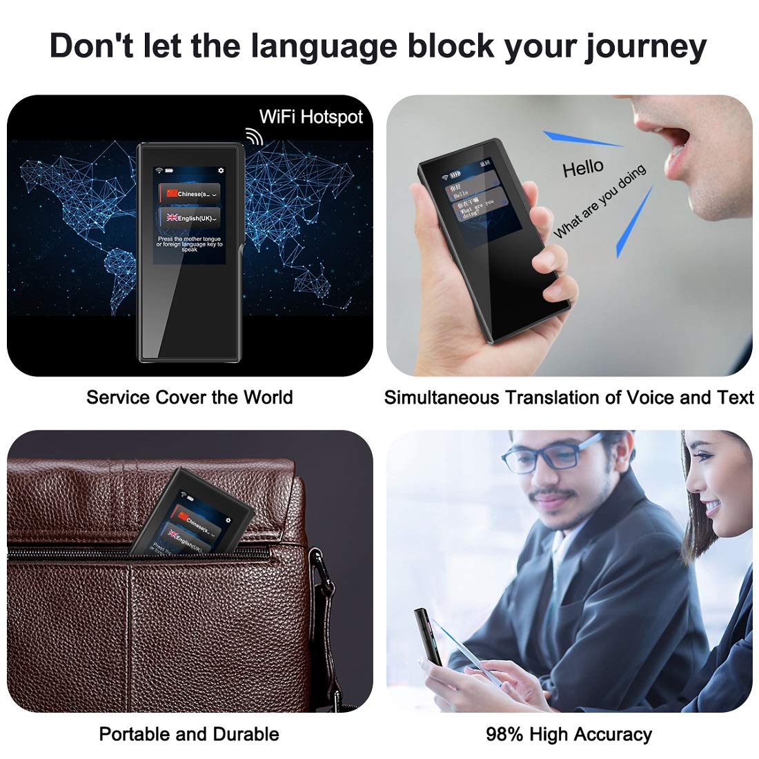 [Upgraded] Birgus Smart Voice Translator Device with 2.4 Inch High Definition Toch Screen Support 82 Languages for Travelling Abroad Learning Off-Line Shopping Business Chat Recording Translations