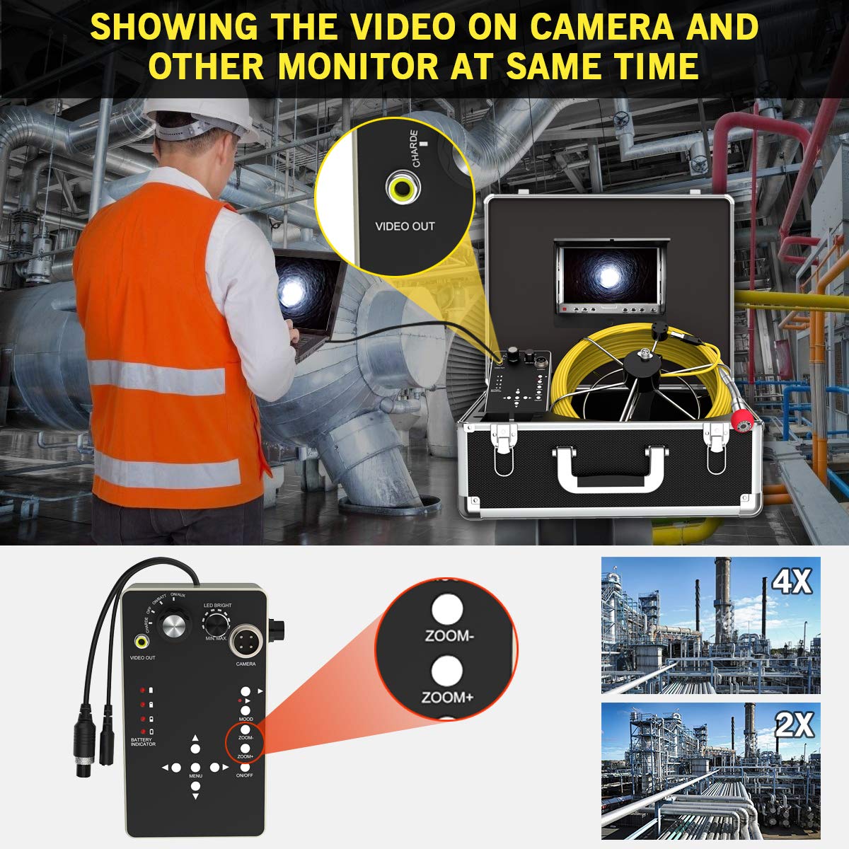 Cámara de alcantarillado, alcantarillado, endoscopio industrial, cable de 164.0 ft, resistente al agua, IP68, cable de serpiente, sistema de vídeo con monitor LCD de 7 pulgadas, 1000TVL Sony CCD DVR grabadora de alcantarillado (50M-DVR)