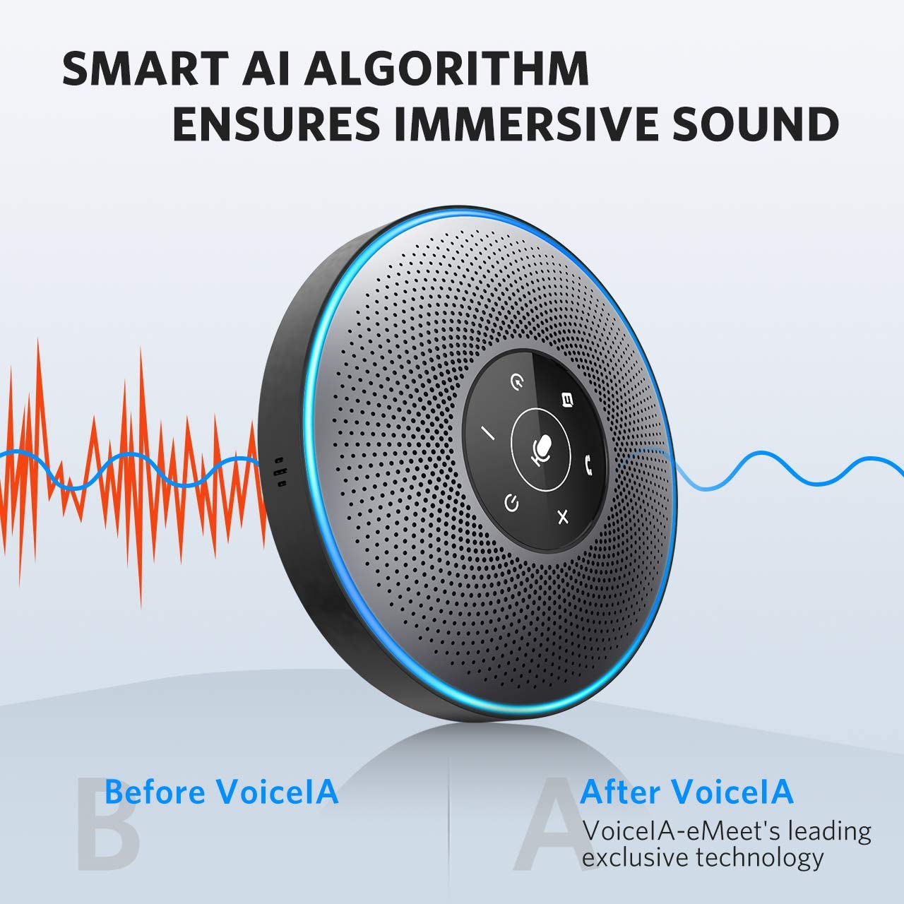 Altavoz Bluetooth – M2 gris altavoz de conferencia con dongle, idea para la oficina en casa 360º Recogida de voz 4 AI Echo y micrófonos con cancelación de ruido, altavoz USB Skype AUX in/Out para hasta 8 personas