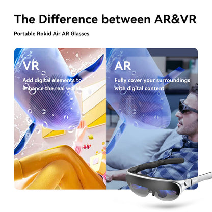 Rokid Air AR Glasses Augmented Reality Wearable Tech Headsets Smart Portable Massive Screen 1080P Dual Display,43°FoV, 55PPD