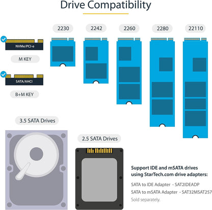 StarTech.com Duplicador/Borrador de Doble Bahía M.2 SATA/NVMe, Clonador/Limpiaparabrisas para M.2 PCIe AHCI/NVMe, M.2 SATA, 2.5/3.5", Desinfectante/Copiadora de Disco Duro, TAA (SM2DUPE11), Negro