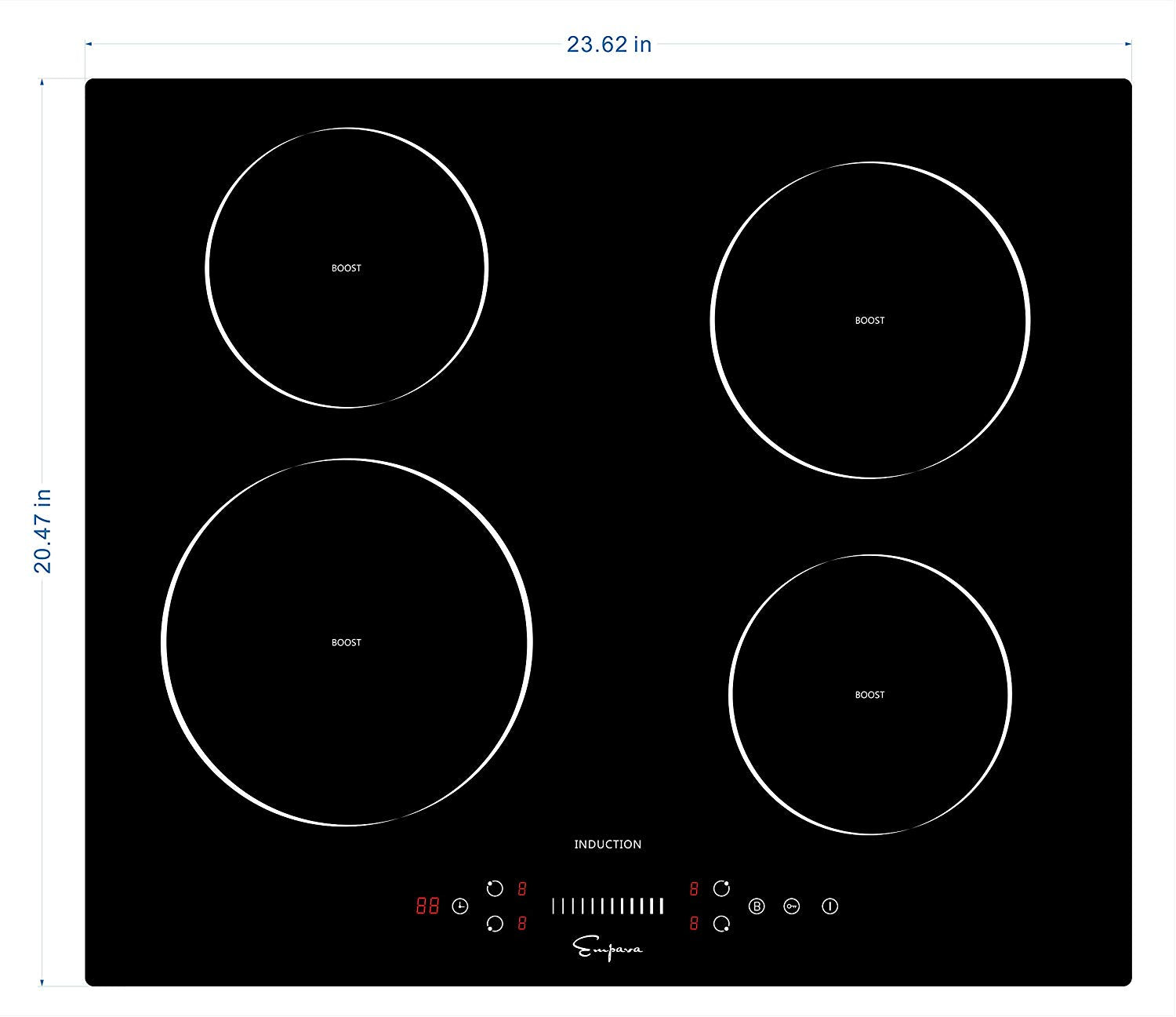 Empava 24" Electric Induction Cooktop with 4 Booster Burners Smooth Surface Black Tempered Glass EMPV-IDC24